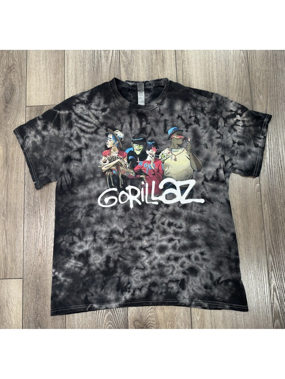 Gorillaz Band Group Black Tie-Dye Tee Graphic Unisex Short Sleeve T-Shirt Size L